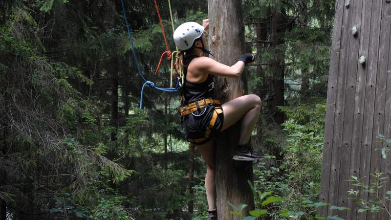 Klettern, Klettergarten, Pamper Pole, Baumstamm Klettern