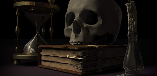 Sanduhr Totenkopf Buch