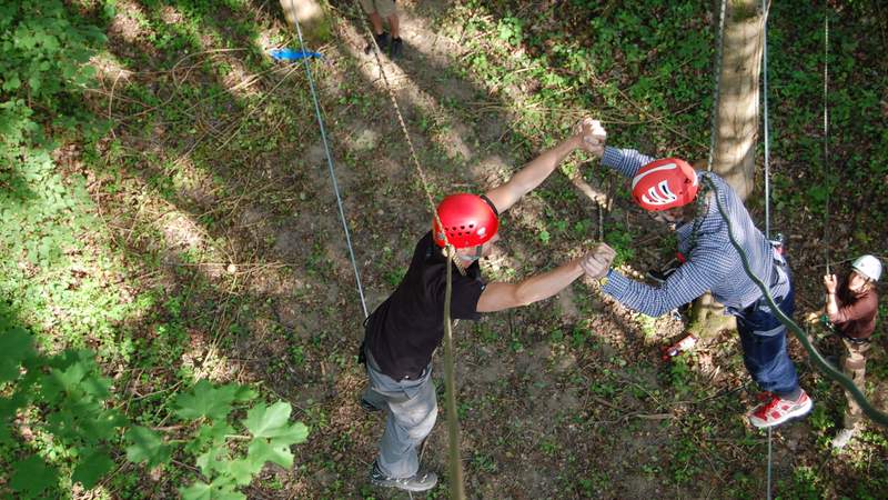 Teambuilding: Klettern im Hochseilgarten