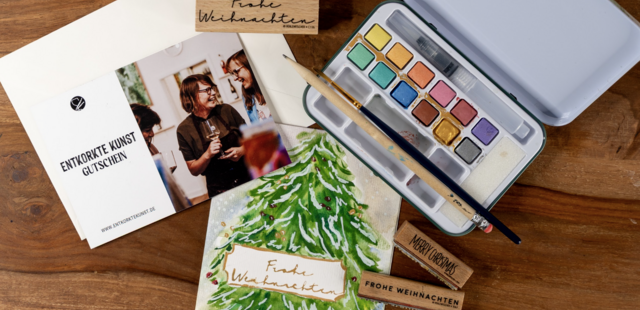Weihnachtskarten- Aquarellkurs mit Weinprobe
