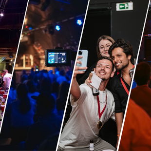 Teilnehmer feiern bei einem mobilen Social Gaming Teamevent mit Dart und Beer Pong