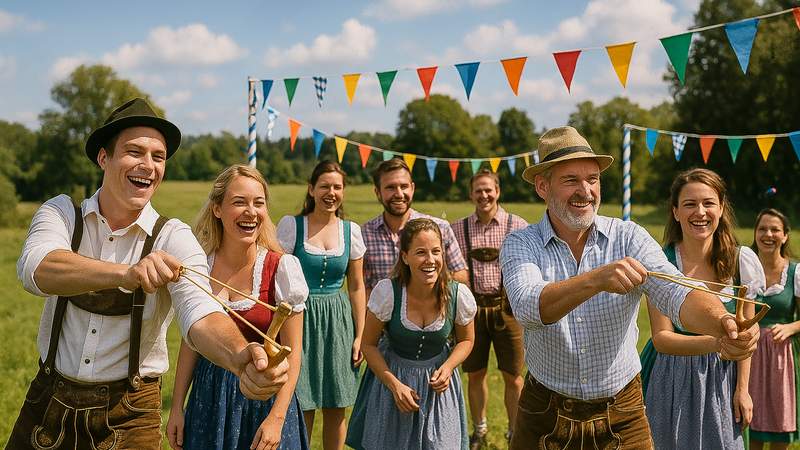 Bayerische Challenge, Korkenschiessen, Teamevent, Teamuilding Event, Betriebsausflug, Bauern Olympiade, Emmerich Events, Firmenevent
