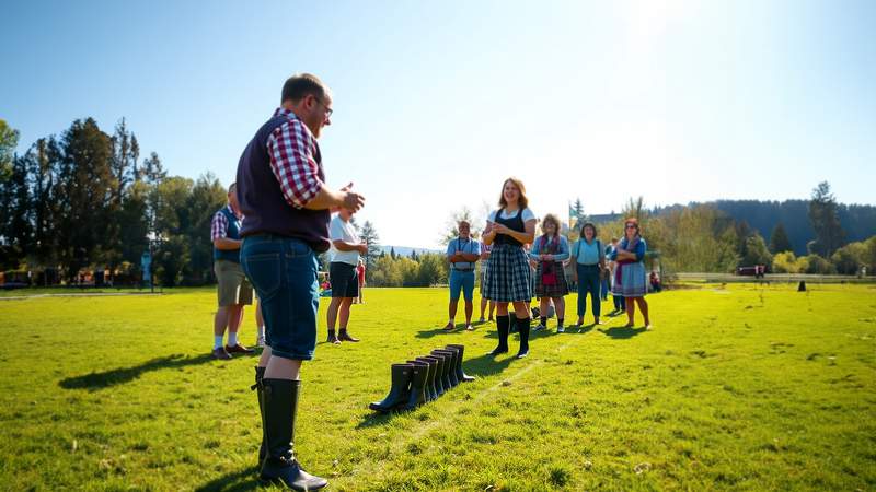 Bayerische Olympiade, Gummistiefel-Weitwurf, Bauern Olympiade, Emmerich Events, Firmenevent Kopie