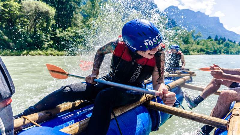 Floßau Teamchallenge Floßbau Bayern, Floßbau Berchtesgaden, Teamchallenge, Rafting