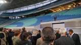 Ansprache im Stadioninneraum in Leipzig