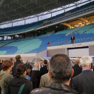 Ansprache im Stadioninneraum in Leipzig